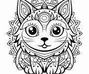 Coloriage Mandala de chat abstrait aux motifs