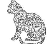 Coloriage Mandala de chat en fleurs