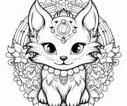 Coloriage Mandala de chat et de licorne fantastique