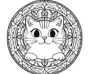 Coloriage Mandala de chat souriant