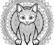 Coloriage Mandala de Chaton avec des beaux yeux