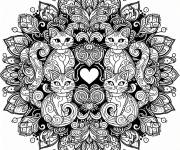 Coloriage Mandala d&eacute;sign&eacute; aux chats