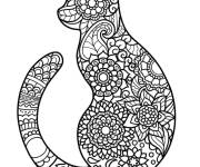 Coloriage Mandala floral en forme de chat