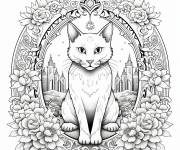 Coloriage Mandala florale de chat a la ville