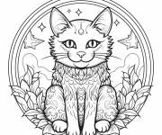 Coloriage Mandala magique du chat et de la lune