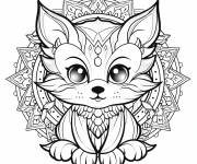 Coloriage Mandala mignon chaton aux beaux et grands yeux
