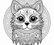 Coloriage Mandala myst&eacute;rieux du chat noir