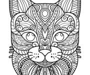 Coloriage Mandala t&ecirc;te de chat complexe en ligne