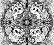Coloriage Quatre chats au centre de design mandala