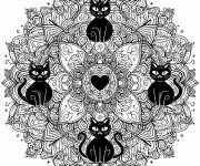 Coloriage Quatre chats noirs en mandala