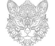 Coloriage T&ecirc;te de chat mandala d&eacute;taill&eacute;