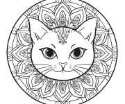 Coloriage T&ecirc;te de chat mandala facile