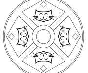 Coloriage T&ecirc;tes de chats souriants en mandala