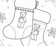 Coloriage Bas de Noël décoré avec des ours en peluche