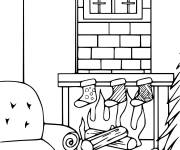 Coloriage Bas de noel pr&ecirc;t de feu foyer