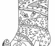 Coloriage Botte de noel décoré avec des sapins, des étoiles et des anges