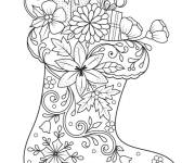 Coloriage Botte de No&euml;l d&eacute;cor&eacute;e de fleurs