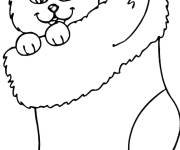 Coloriage Chat mignon grimp&eacute; dans la chaussette de noel