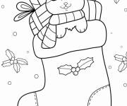 Coloriage Chaussette de Noël avec chat mignon