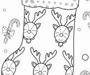 Coloriage Chaussette de No&euml;l avec de rennes souriants