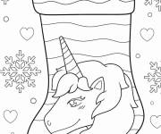 Coloriage Chaussette de Noël avec licorne