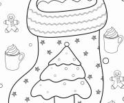 Coloriage Le sapin de noel dessin&eacute; sur chaussette de la f&ecirc;te