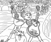 Coloriage Coco Hector et Miguel jouant de la guitare