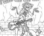 Coloriage Coco Miguel et Hector font de la musique