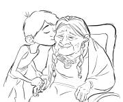 Coloriage Miguel avec sa grand m&egrave;re