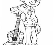 Coloriage Miguel avec son guitare de Coco Disney