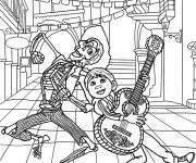 Coloriage Miguel et Hector dansent et jouent de la guitare