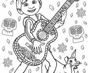 Coloriage Miguel Rivera fait de la musique avec sa guitare