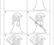 Coloriage 6 &eacute;tapes pour apprendre comment dessiner une faucheuse