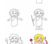Coloriage Apprendre à dessiner Cupidon avec un modèle