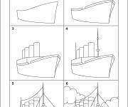 Coloriage Apprendre à dessiner la bateau Titanic étape par étape