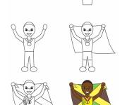 Coloriage comment dessiner l'athlète Usain Bolt