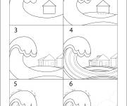 Coloriage Comment dessiner le Tsunami &eacute;tape par &eacute;tape