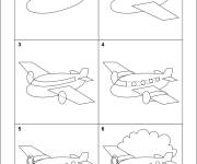 Coloriage Comment dessiner un avion &eacute;tape par &eacute;tape