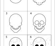 Coloriage Comment dessiner un cr&acirc;ne en 6 &eacute;tapes