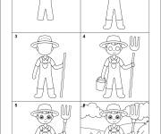 Coloriage Comment dessiner un fermier &eacute;tape par &eacute;tape