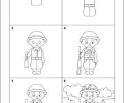 Coloriage Comment dessiner un gar&ccedil;on soldat
