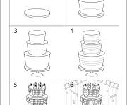 Coloriage Comment dessiner un g&acirc;teau &eacute;tape par &eacute;tape