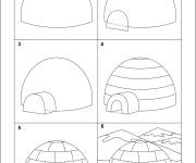 Coloriage Comment dessiner un igloo &eacute;tape par &eacute;tape