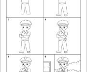 Coloriage Comment dessiner un policier étape par étape