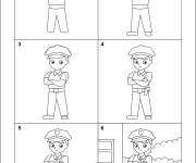 Coloriage Comment dessiner un policier &eacute;tape par &eacute;tape