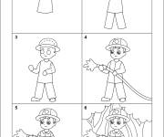 Coloriage Comment dessiner un pompier