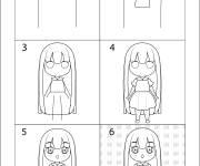 Coloriage Comment dessiner une fille chibi en six &eacute;tapes