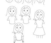 Coloriage Comment dessiner une fille &eacute;tape par &eacute;tape