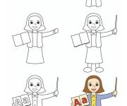 Coloriage Comment dessiner une maitresse &agrave; l'&eacute;cole