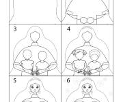 Coloriage Comment dessiner une m&egrave;re et ses enfants